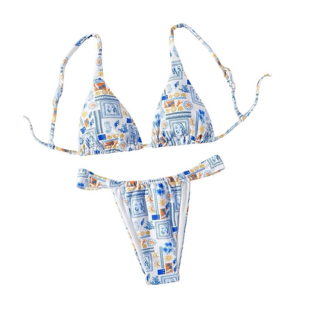 Women's 2 Piece Bathing Suit Graphic Boho Triangle Swimsuits Thong Cheeky